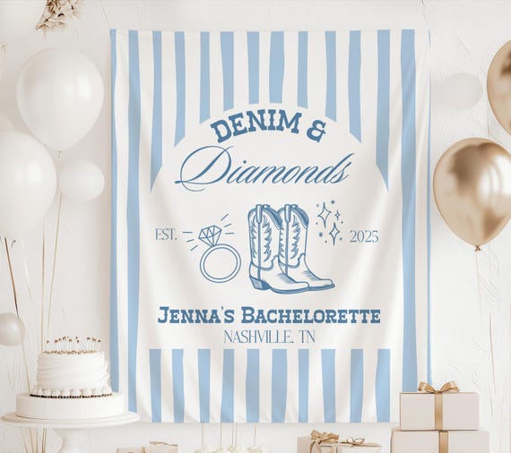 Denim and Diamonds Bachelorette Banner, Denim and Diamonds Decorations,  Nashville Bachelorette Party, Custom Western Bachelorette Backdrop - Etsy