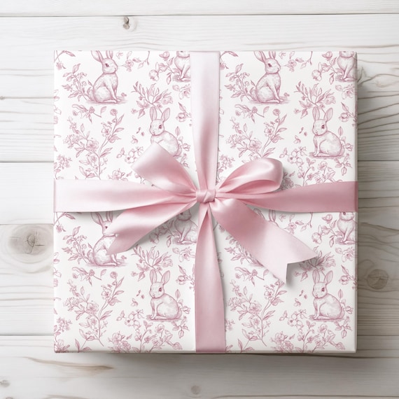 Easter Bunny Chinoiserie Wrapping Paper, Elegant Easter Gift Wrap, Pink Easter Toile Wrapping Paper, Easter Chinoiserie Wrapping Paper