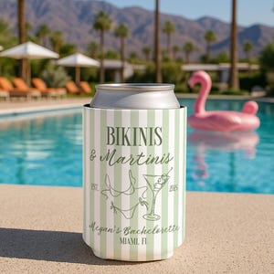 Bikinis and Martinis Bachelorette Favors, Martinis and Bikinis Can Coolers, Custom Bachelorette Can Cooler, Beach Bachelorette Party Favors