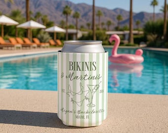 Bikinis and Martinis Bachelorette Favors, Martinis and Bikinis Can Coolers, Custom Bachelorette Can Cooler, Beach Bachelorette Party Favors