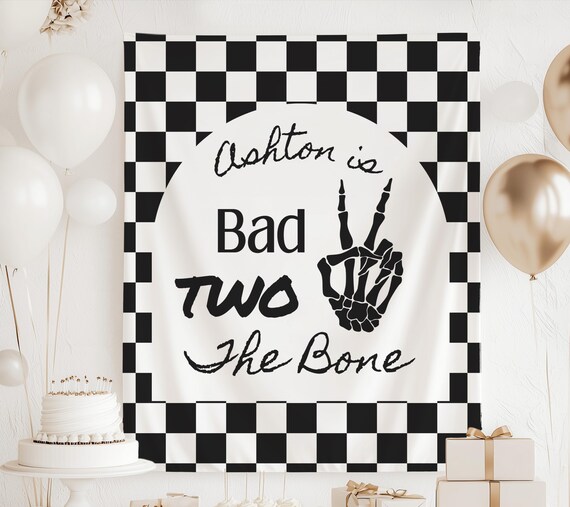 Bad Two the Bone Birthday Decorations, Bad Two the Bone Backdrop, Personalized 2nd Birthday Banner, Bad Two the Bone 2nd Birthday Sign