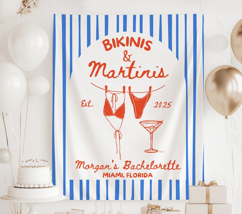 Bikinis and Martinis bachelorette banner custom