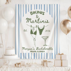 Beach bachelorette banner bikinis and martinis custom party backdrop