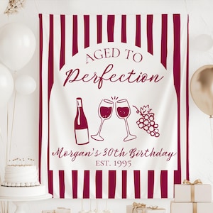 Aged to Perfection Backdrop, ANY AGE Birthday Banner, Aged to Perfection Birthday Banner Wine, Wine Birthday Banner, Custom Birthday Banner
