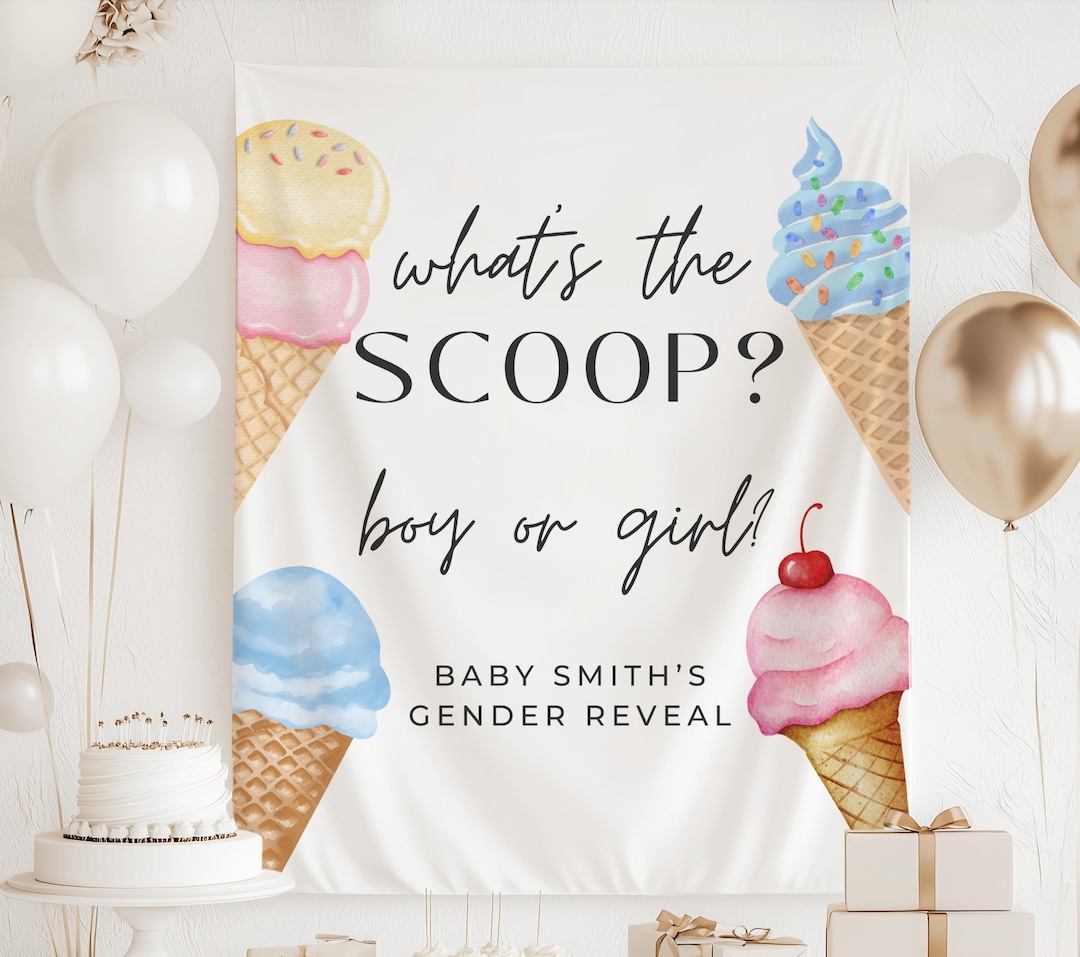 Jollyboom Decorazione Per Gender Reveal A Tema Gelato: 3 Striscioni Con Scritta "What's The Scoop?", Gagliardetti Triangolari In Cartoncino