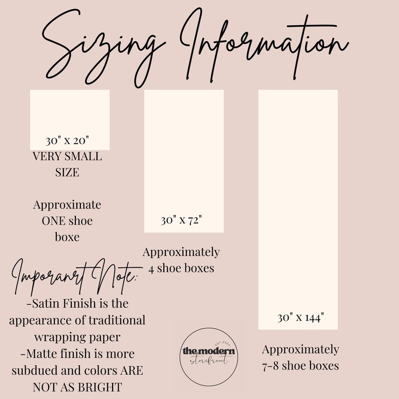 custom wrapping paper sizing chart