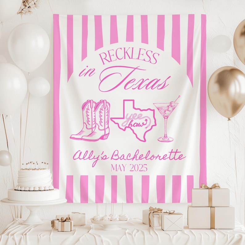 Western bachelorette sign Reckless in Texas party decorations Austin bachelorette weekend decor last rodeo banner