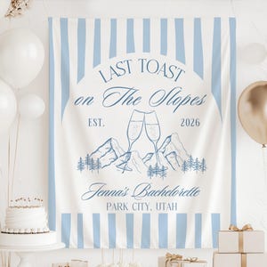 Banner &quot;Último brindis en las pistas&quot;, telón de fondo &quot;Último brindis en las pistas&quot;, decoraciones para despedidas de soltera en esquí, decoración para despedidas de soltera en invierno, despedidas de soltera en la montaña