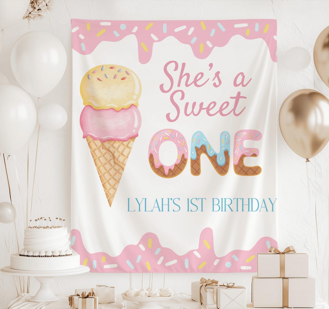 Sweet ONE Birthday Decorations, Sweet One Birthday Banner, Ice Cream ...