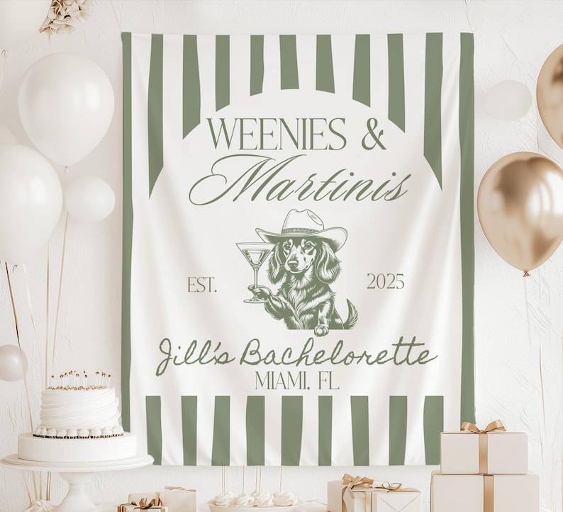 Weenies and Martinis Bachelorette Party Sign Personalized Bachelorette Backdrop Wiener Dog Bachelorette Decor