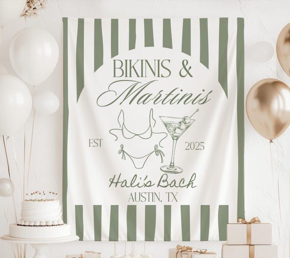 Bikinis and Martinis Bachelorette, Bikinis and Martinis Banner, Custom Bachelorette Photo Backdrop, Martinis and Bikinis Bachelorette Sign