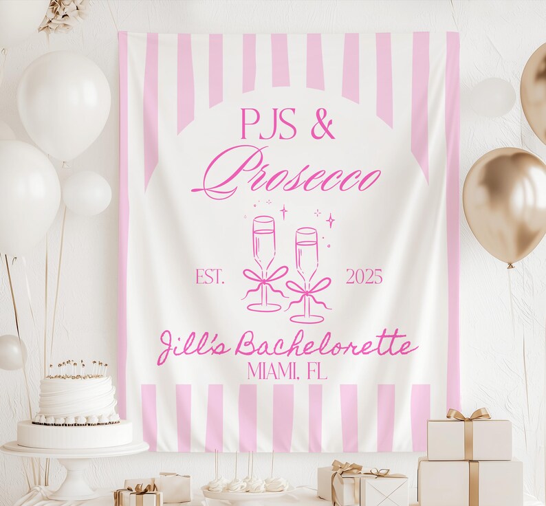 PJs and Prosecco Sign Custom Bachelorette Banner Girls Gone Mild Bachelorette Decor
