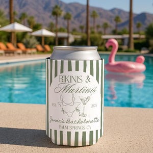 Bikinis and Martinis Bachelorette Favors, Custom Bachelorette Can Cooler, Beach Bachelorette Party Favors, Martinis and Bikinis Can Coolers
