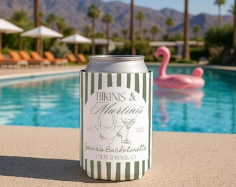 Bikinis and Martinis Bachelorette Favors, Custom Bachelorette Can Cooler, Beach Bachelorette Party Favors, Martinis and Bikinis Can Coolers