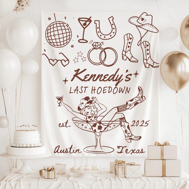 Cowgirl Bachelorette Party Banner Last Hoedown Decor Western Theme Bachelorette Backdrop