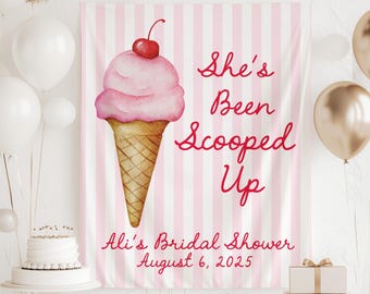 Despedida de soltera "Shes Been Scooped Up", decoración de despedida de soltera con helado, decoraciones de despedida de soltera "Scoop Up", pancarta "Scooped Up", despedida de soltera con helado