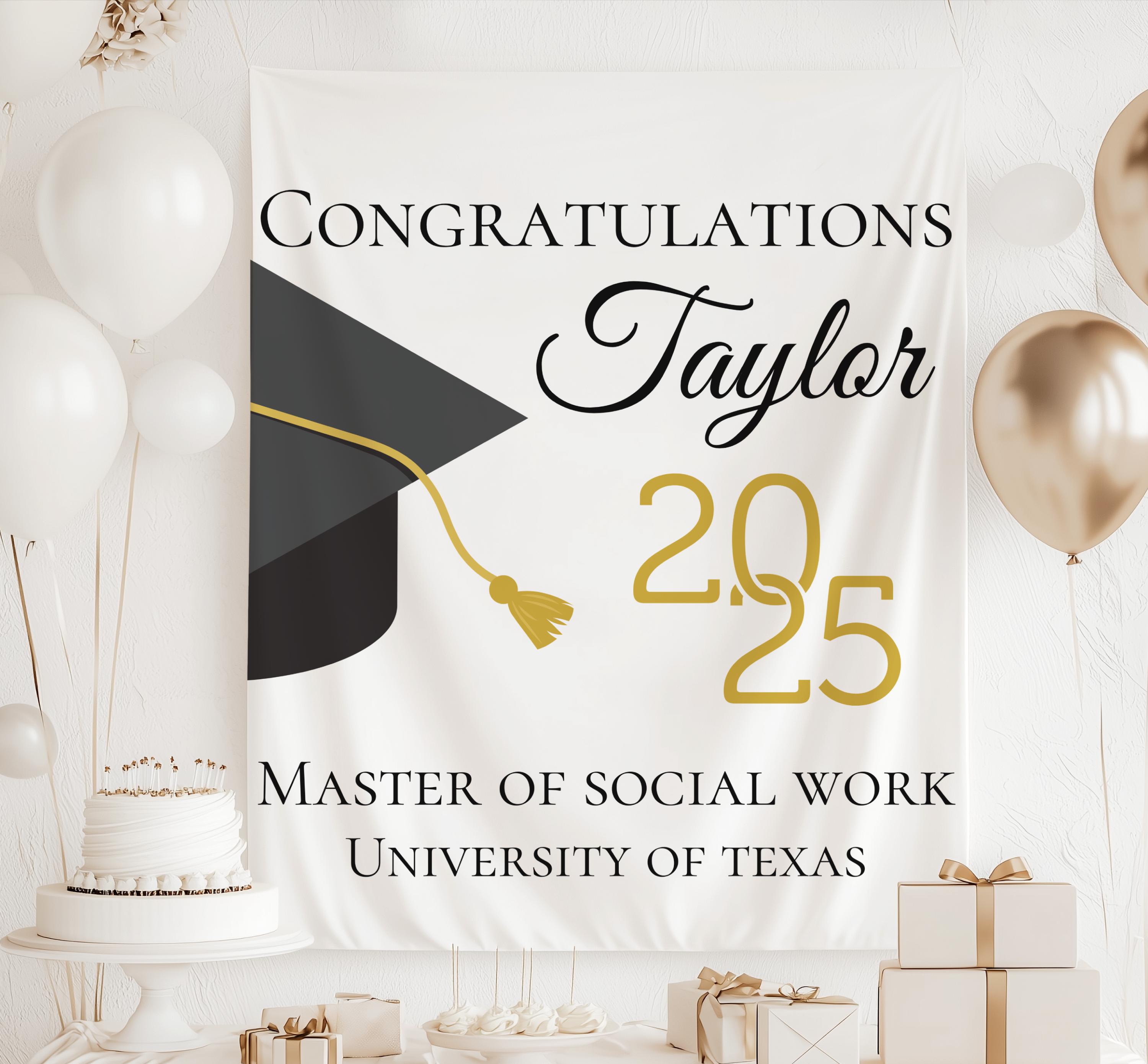 Mastered It Graduation Banner - High School Graduate Party Decor, Blue Glitter, With Hanging Ropes