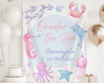 Oneder the Sea Birthday Decor, Under the Sea 1st Birthday Backdrop, One-der the Sea 1st Birthday Banner, Personalized 1st Birthday Sign