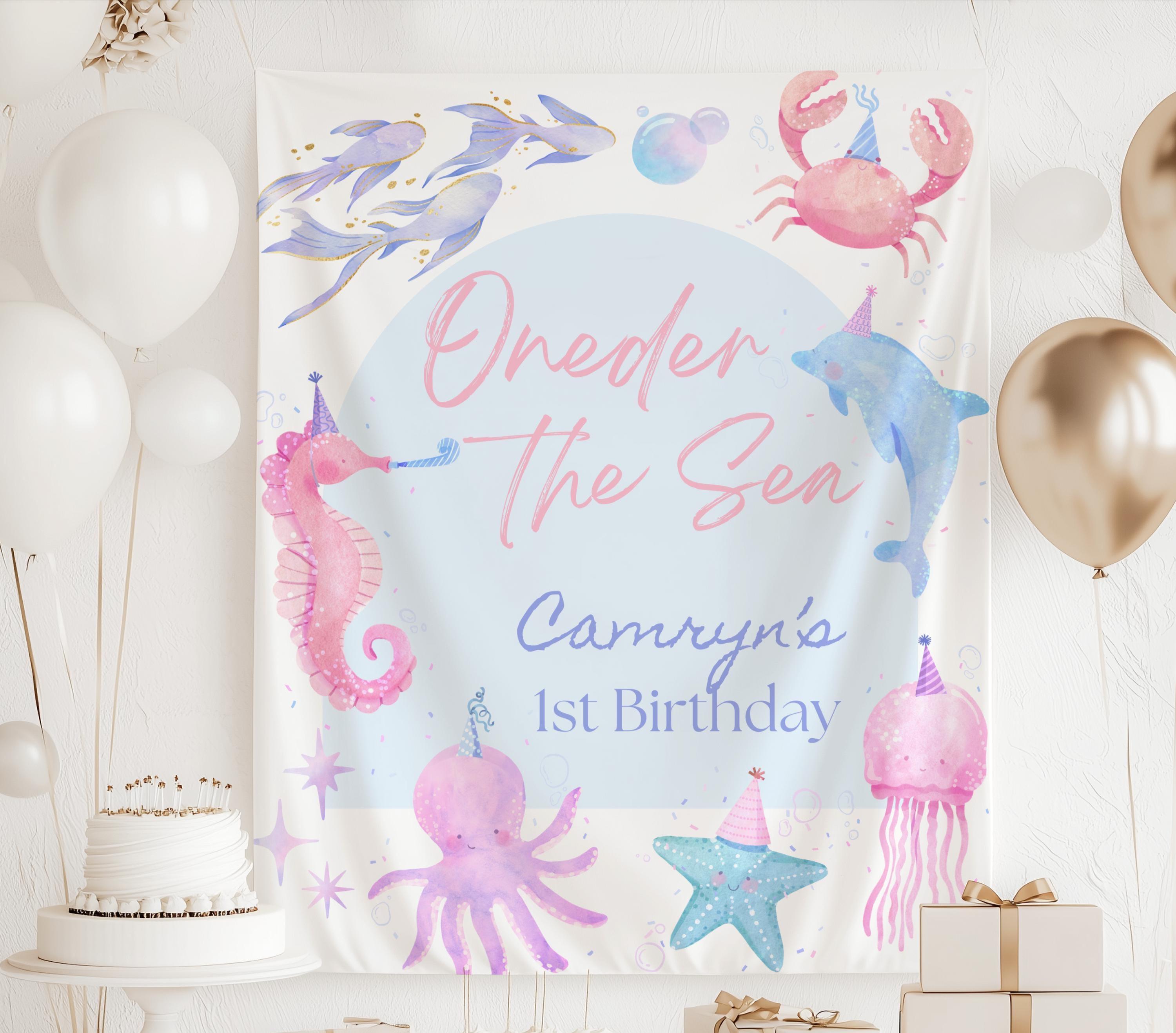 thumbnail image 2 of Mocsicka Oneder The Sea 1st Birthday Backdrop 7x5ft Purple Mermaid Under The Sea Happy First Birthday Party Decorations For Girls Starfish Shell... 2 of 9