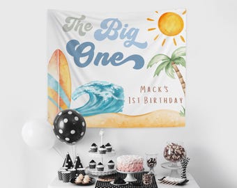 thumbnail image 2 of The Big One Surf Birthday Decorations - Vintage Surf Birthday Balloon Garland With Backdrop, Foil Balloons, Retro Surfing Beach Swimming Pool Hawaiian Surfboard 1st Birthday Party Decorations 2 of 13