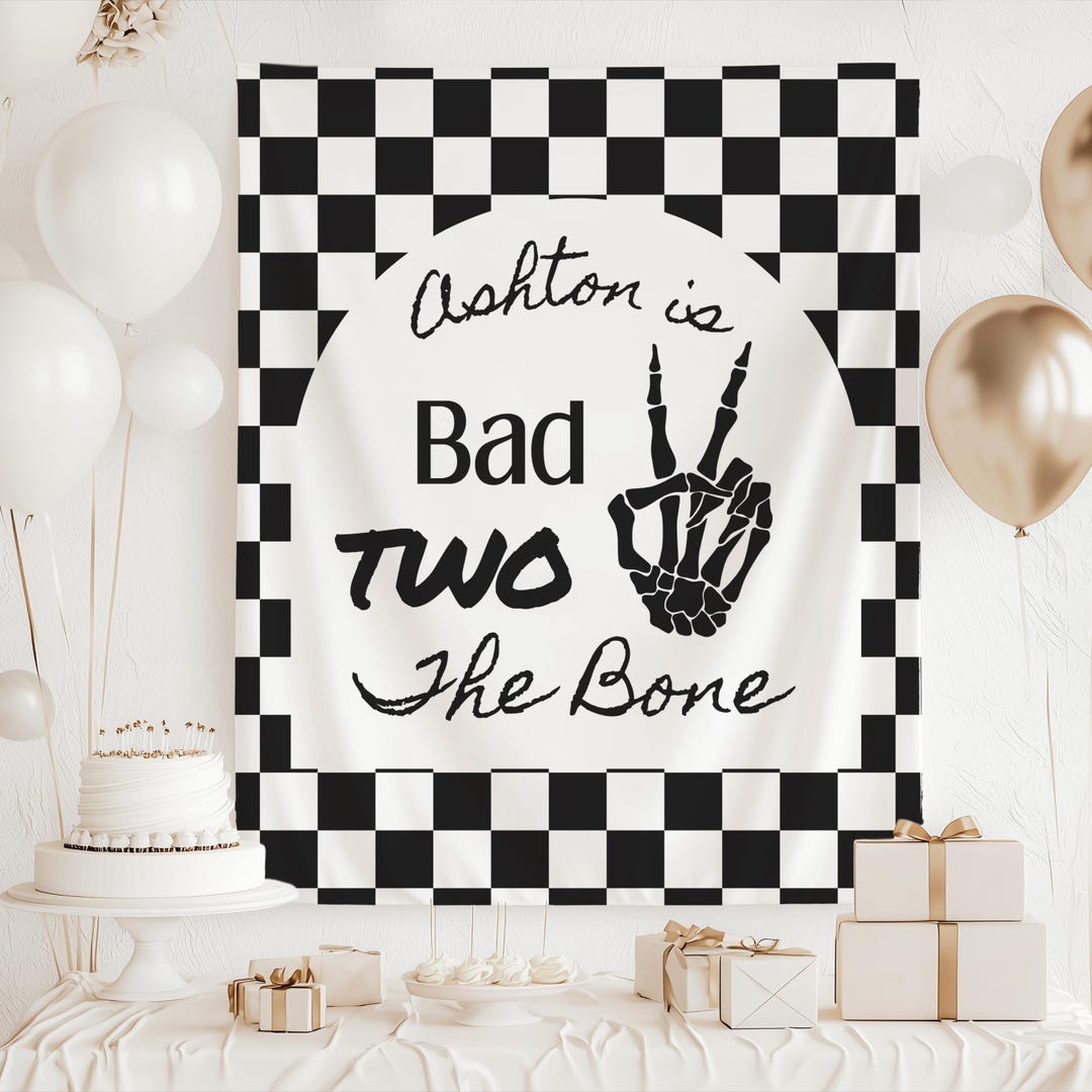 Bad Two The Bone Dog Birthday Banner - Rose Gold Glitter Puppy 2nd Birthday Party Decorations Pre-Assembled