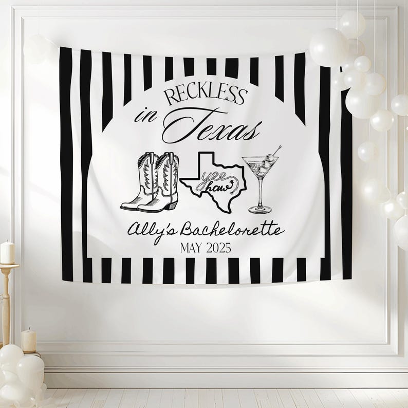 Reckless in Texas party banner western bachelorette decorations Texas bride party supplies Austin theme bachelorette