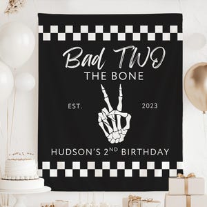 Bad Two the Bone Decor, Bad 2 the Bone Birthday Banner, Custom 2nd Birthday Party Banner Rock and Roll Birthday Banner 2nd Birthday Banner