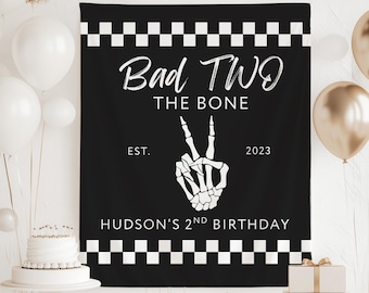 Bad Two the Bone Decor, Bad 2 the Bone Birthday Banner, Custom 2nd Birthday Party Banner Rock and Roll Birthday Banner 2nd Birthday Banner