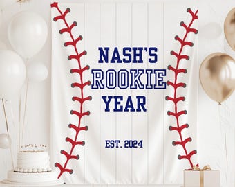 Striscione di compleanno per l'anno da principiante, striscione per il principiante dell'anno, decorazione per il primo compleanno da principiante dell'anno nel baseball, cartello per il primo compleanno sportivo