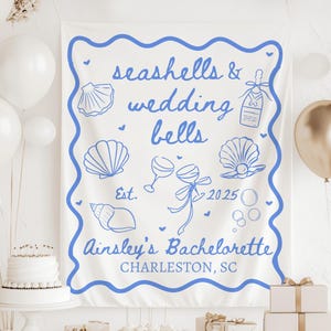 Seashells and Wedding Bells Banner, Seashells and Wedding Bells Bachelorette Decor, Coastal Bachelorette Decor, Doodle Bachelorette Banner