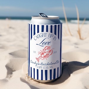 Caught Up in Love Bachelorette Can Cooler, Lobster Bachelorette Can Cooler, Coastal Bachelorette Can Cooler,  East Coast Bachelorette Favors