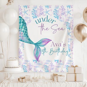 Under the Sea Birthday Backdrop, Under the Sea Decorations, Mermaid Birthday Decor, Mermaid Tail Birthday Banner Under the Sea Birthday Sign