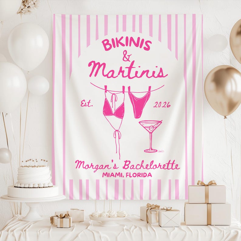 Bikinis and Martinis bach banner beach bachelorette martini theme decor
