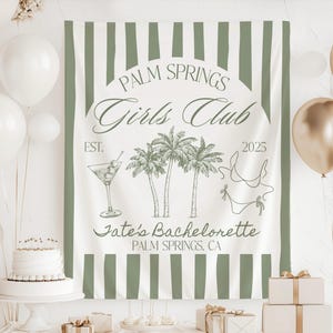 Palm Springs Bachelorette Dekorationen, Palm Springs Bachelorette Party, Kalifornien Bachelorette Banner, Custom Standort Girls Club Kulisse