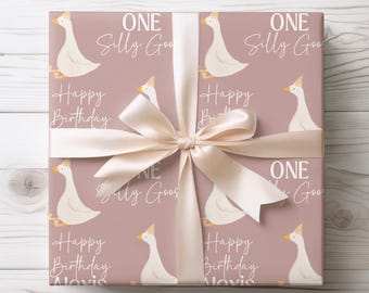 One Silly Goose Birthday Gift Wrap, One Silly Goose Birthday Decorations, Personalized Silly Goose Gift, Name Wrapping 1st Birthday Girl