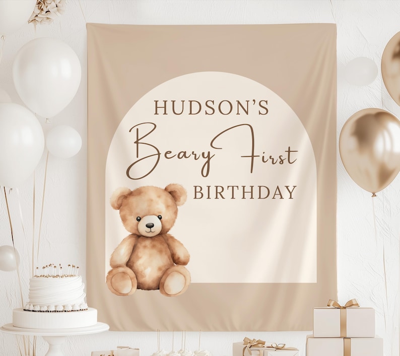 Beary First Birthday party banner