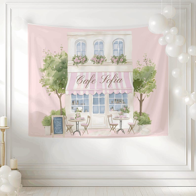 Paris birthday party backdrop French cafe banner Parisian themed party decor Parisian bakery decorations