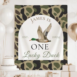 One Lucky Duck Birthday Banner, One Lucky Duck Birthday Decor, Mallard Duck Birthday Banner, Hunting Birthday Party Decor Duck Hunting Party