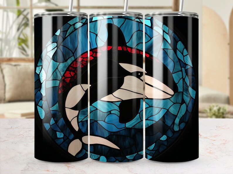 Stained Glass Whale 20 Oz Tumbler Wrap PNG, Ocean Animal PNG, Unique