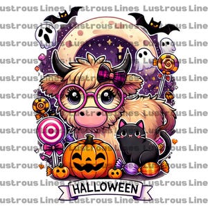 Halloween Cute Highland Cow Png, Retro Halloween Png, Ghost Cows Png, Funny Cow Png, Spooky Season, Cow Halloween Png, Cow Halloween png
