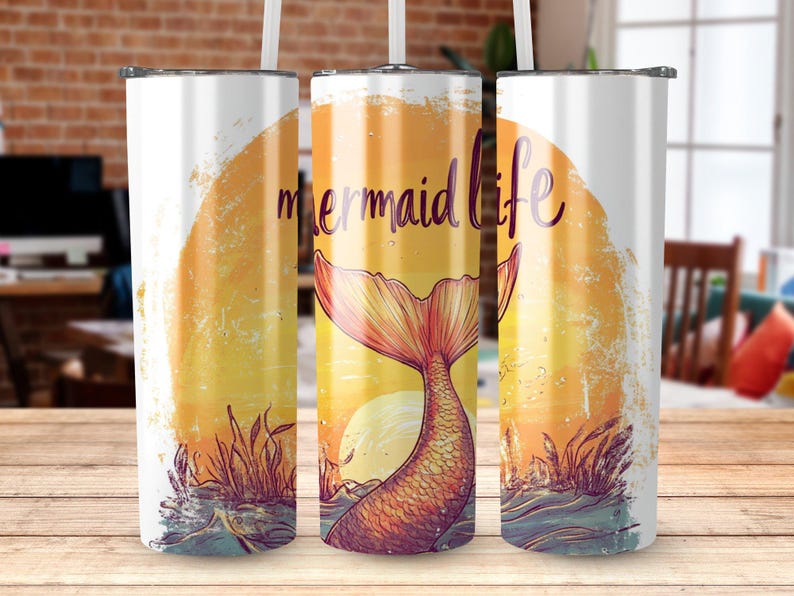 Mermaid Life Tumbler Wrap, 20 Oz Skinny Tumbler Design, Digital