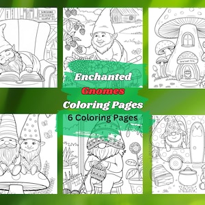 Enchanted Gnome Coloring Pages | 6 Page PDF, Relaxing coloring page, Fantasy Coloring Pages, Instant Download, Fairy Tale Coloring Pages