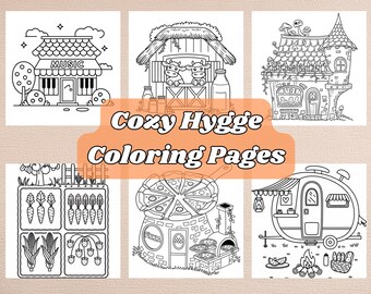 Página para colorear de Hygge acogedor, diseños acogedores y lindos, 6 páginas imprimibles, perfectas para aliviar el estrés, diversión relajante para todas las edades