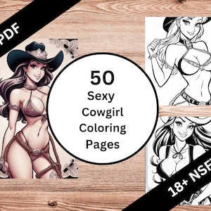 50 sexy cowgirl kleurplaten | Sensuele 2D-personages| 18+ | NSFW | Digitale download | Kleurplaten | Pittige kleurplaten | Pdf
