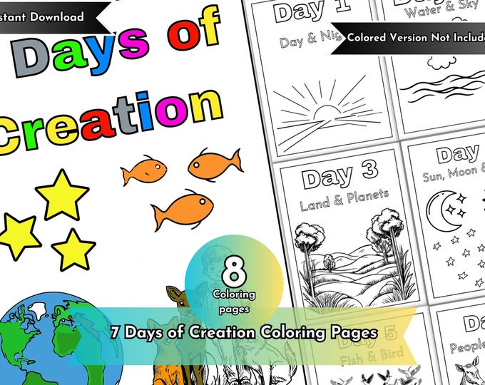 7 Days of Creation Coloring Pages | Kids Bible Activity (PDF Download ...