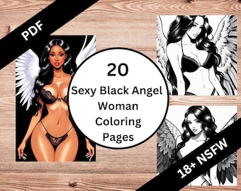 Sexy Black Angel Woman in Lingerie Coloring Page | PDF Download | Elegant and Sensual Adult Coloring Art