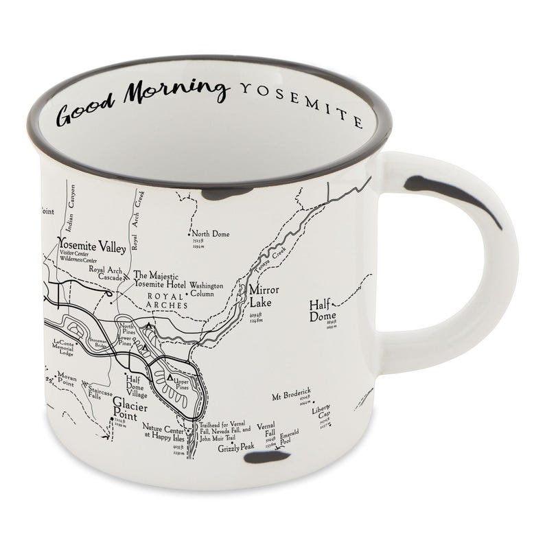 Yosemite Valley Blackandwhite Line Map Camp Mug Etsy