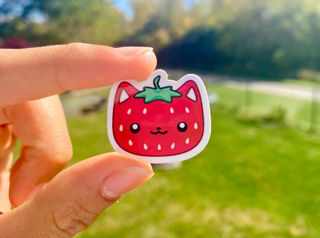 Strawberry Cat Vinyl Sticker - Etsy