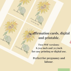 24 tarjetas de afirmación sobre el nacimiento / Tarjetas de afirmación para imprimir digitalmente sobre el nacimiento y el embarazo / Tarjetas de afirmación originales con acuarela en amarillo