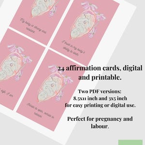 24 tarjetas de afirmación sobre el nacimiento / Tarjetas de afirmación para imprimir digitalmente sobre el nacimiento y el embarazo / Tarjetas de afirmación originales con acuarela en color rosa